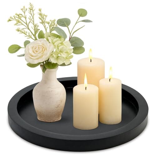 Black Round Wood Decorative Tray for Display Coffee Table Living Room Decor