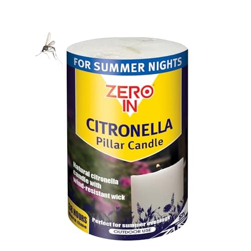 Zero In Citronella Pillar Candle – Mosquito Repellent for the Home - Insect Candle Treatment for Outdoor - Repels Mosquitoes & Biting Insects - Long-Lasting Protection, White