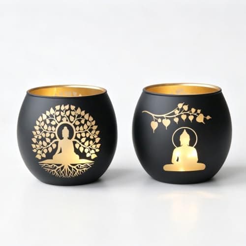 Glass Votive Candle Holders Buddha Bodhi Tree Diwali Zen Decor Set
