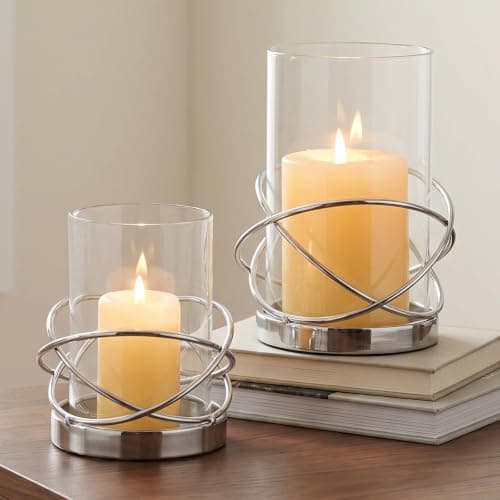Sziqiqi Hurricane Candle Holder for Pillar, Silver, Set of 2