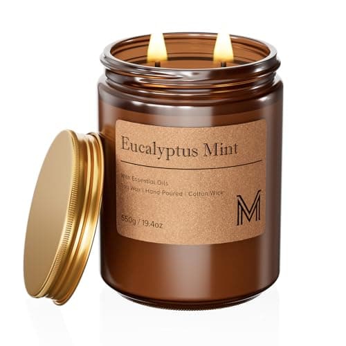 M&SENSE Scented Candles Gifts for Women 550g Eucalyptus Mint 2-Wick Natural Soy Wax Large Candles 110H Long Burning Aromatherapy Candles Gift for Men, Perfect Halloween Christmas Gifts