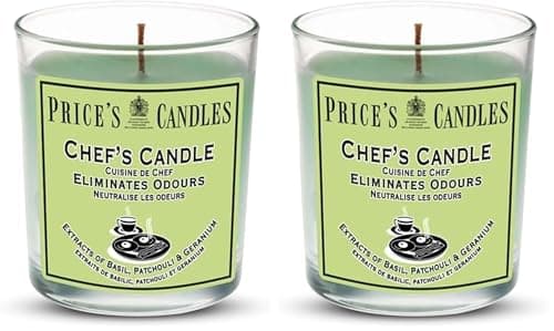Price's - Chef's Jar Candle - Odour Eliminating Candle - Made with Basil, Patchouli & Geranium Extracts - Clean, Fresh, Quality Fragrance - Long Lasting Scent (Pack of 2)