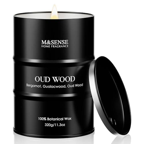 M&SENSE Oud Wood Scented Candle, 320g Organic Soy Wax, Up to 70 Hours Burn Time, Non Toxic Woody Home Candle, Aromatherapy Gift Box for Men and Women, Home Decor and Relaxation
