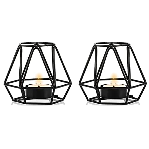 NUPTIO Tea Light Candle Holders Black Ornaments Geometric Metal