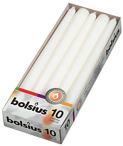Bolsius Tapered Dinner Candles - White - Pack of 10 - 3.9x9.8x25.2 cm - Unscented - 7,5 Burning Hours