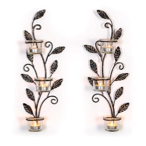 Sziqiqi Wall Candle Holders Leaf: Black Candle Sconces Set of 2