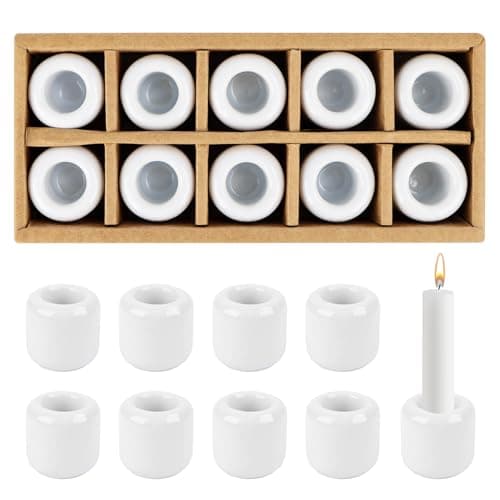 Mini Candle Holder with 1.8 cm Bore, Ceramic Candle Holder, Taper Candles, Pack of 10 Candle Holders, White Ceramic Taper Candle Holder for Altar Ceremonies, Candle Lighting, Interior Decoration