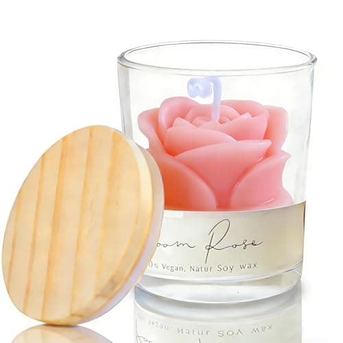 Valentine's Day Pink Rose Scented Candles for Her Women,Valentines Day Gift Soy Wax Clear Glass Rose Candle for Girlfriend Mother's Day,Anniversary Birthday Christmas Presents for Wife Mum Bestie
