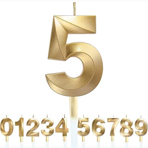 Polly Online Number Candles 3D Shape Gold Glitter Decorative Cake Toppers for Birthday, Wedding, Graduation Party