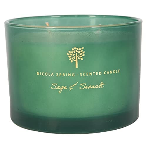 Nicola Spring Sage & Seasalt Scented Candle - 350g - 38 Hour Burning Time Natural Soy Wax Double Wick Candles Relaxing Fragrance Aromatherapy Gift Set