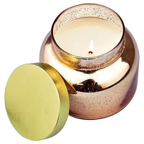 G Decor Large Jar Candle, Jasmine Scented, Natural Aroma Soy Wax, Luxury Rose Gold Mercury Glass with Gold Lid, Great Home Welcoming Gift, Black Smoke Free