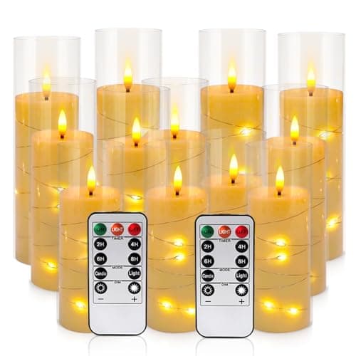 LIVEN Flickering Flameless Candles Battery Operated with Remote,Led Pillar Candles with Realistic Moving Wick Candles for Halloween,Christmas,Home Decor Pack of 12 (D2.2 xH 5" 6" 7")(Ivory)