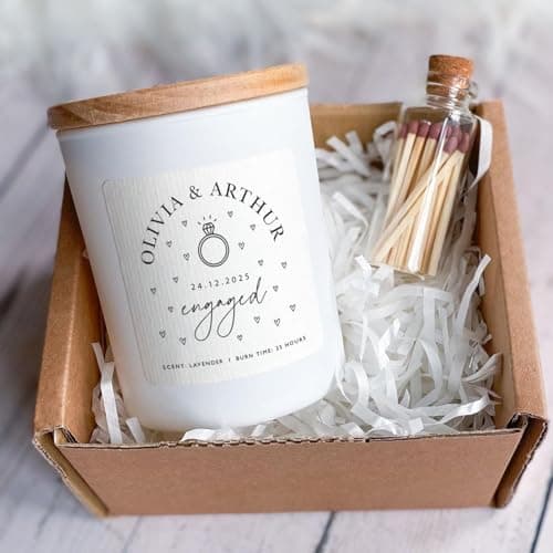 Pomchick - Personalised Engagement Candle Gift | Names & Date | Vegan Soy Wax Keepsake for Engaged Couple | Party Gift