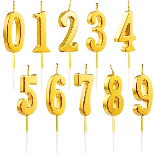 Sheryl&Rain 10PCS Birthday Candles Numbers, Gold 0-9 Number Candle for Cake
