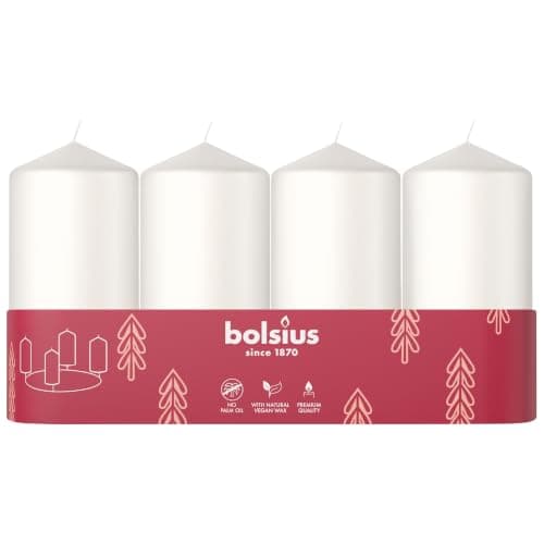 Bolsius Smooth Pillar Candles - Set of 4 - White - 100x48 mm - Decorative Candles - Long Burning Time - Unscented - with Natural Plant Wax - Without Palm Oil