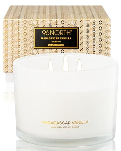 96NORTH Luxury Vanilla Soy Candles | Large 3 Wick Jar Candle | Up to 50 Hours Burning Time | 100% Natural Soy Wax | Relaxing Aromatherapy | Housewarming Gift for Men and Women