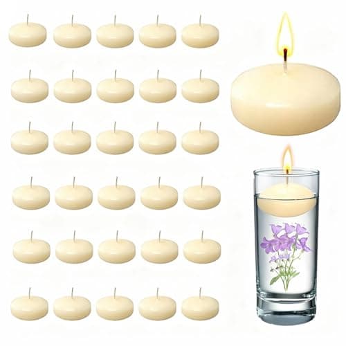 30 White Floating Candles Unscented Smokeless, 1.5 Inch Small Floating Tealights for Water for Christmas Table Wedding Decor Centrepieces
