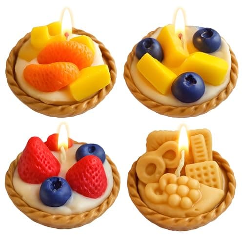 Handmade Scented Dessert Candles – Aroma Fruit Tart Beeswax Candles, Cute Birthday Gift & Home Decorative Food Fragrance Candle - Set of 4
