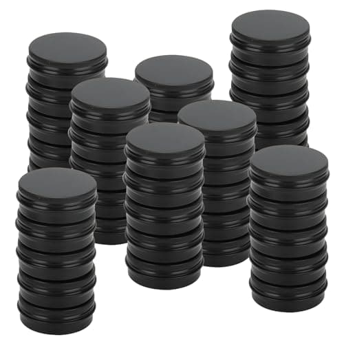 JAPCHET 40 Pcs 30ml Black Aluminum Tin Cans, 1oz Round Metal Tin Jars, Empty Travel Containers with Screw Lid for Make Up, Candles, Jewelry