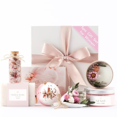 Orchid & Jasmine Spa Gift Box for Women – Luxury Pamper Set with Candle, Soap & Bath Treats – Birthday Gifts for Women, Spa Gifts for Mum, Relaxing Pamper Gift for Her