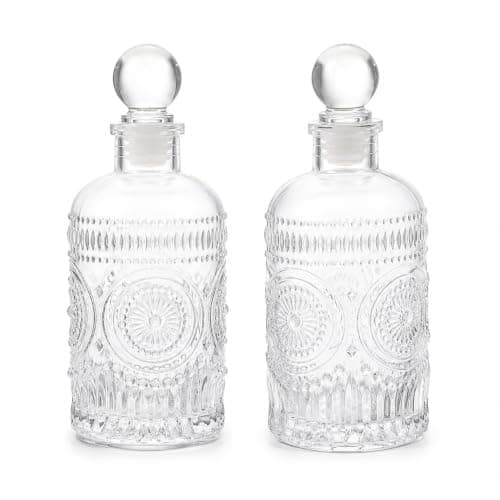 DOITOOL 2Pcs 200ml Glass Reed Diffuser Bottles, Elegant Empty Aroma Oil Vessels with Decorative Lids, Refillable Essential Oil Containers for Home Fragrance, Bedroom Bathroom Decor