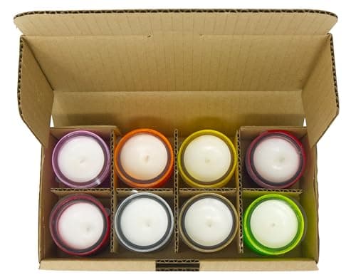 Pack of 8 Natural Citronella Candles – Up to 18 Hours Burn Time Each - Multicoloured Glass Jars – Mosquito & Insect Repellent – Vegetable Wax Blend with Cotton Wick – Lead & Paraffin & Plastic Free