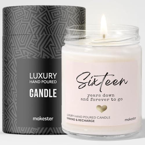 16th Wedding Anniversary Candle Gifts - Luxury Soy Wax Candle - Vanilla, Jasmine, Sugared Almond - Makester