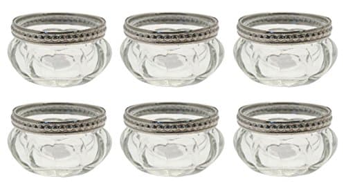 Floralcraft® 3.5cm Glass Tealight Holders Set of 6 – Vintage Votive Candle Holders with Decorative Metal Rim for Weddings, Table Centrepieces, Home Décor & Events