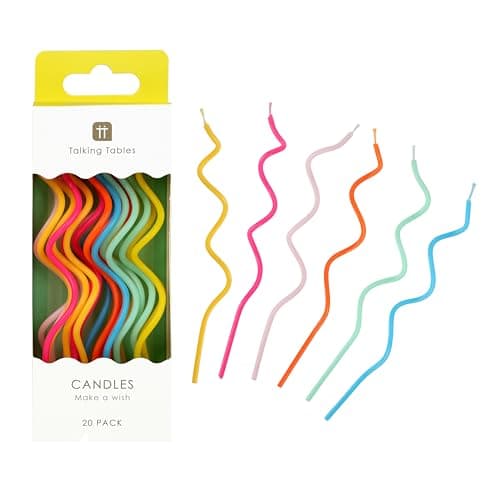 Talking Tables 20 x Rainbow Twisted Birthday Candles for Cake Decorations with Tall Spiral Wax Design for Anniversary Party Cake Topper Candles Eco Packaging, Yellow, Pink, Orange, Blue, Green 15cm