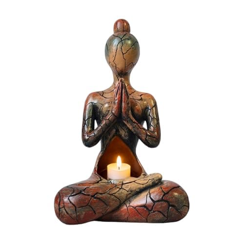 Wechxfau Yoga Figurines - Meditation Candle Holder Figurine Decor,Resin Yoga Sculpture Tabletop Ornament - for Spiritual Seeker Mindfulness Practitioner Housewarming Wedding Studio Office Desk Living