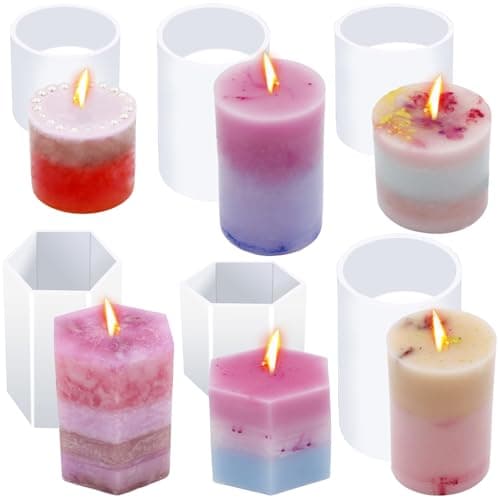 EuTengHao Silicone Cylinder & Hexagon Candle Resin Mould- Reusable, Fashionable & Easy Release for DIY Crafts, Home Decor, Holiday Gifts (6 Packs)
