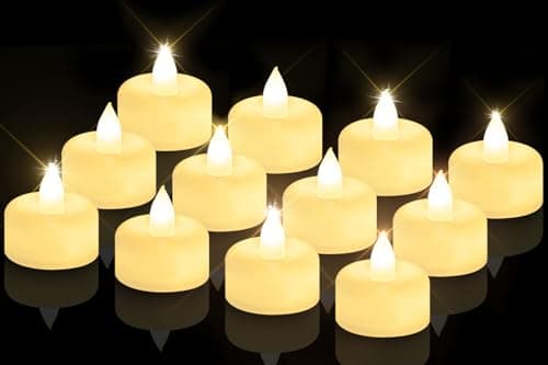 CNMTCCO 12 Pack Battery Operated Flameless LED Tea Lights, Electric Fake Tealight Candles with Warm White Flicker for Votive Holders, Christmas, Wedding, Party & Home Decor