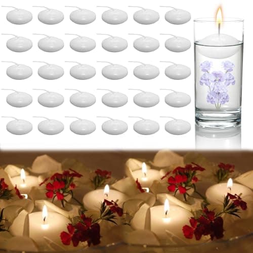 30 Pcs White Floating Candles, 1.5 Zoll Small Unscented Water Lights Set
