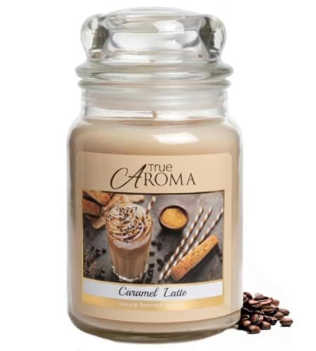 Caramel Latte Scented Candle – Sweet Coffee & Vanilla Fragrance – Long Lasting Jar Candle – Cosy Home Fragrance – Relaxing Aromatherapy