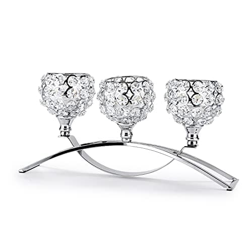 SUMTree 3-Arm Crystal Bowls Tealight Candelabra Candle Holder, Sliver
