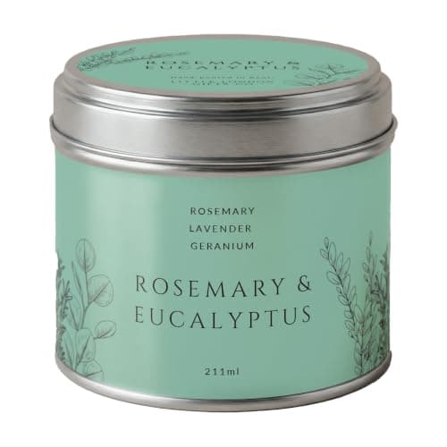 Little London Gifts Co, Rosemary and Eucalyptus Scented Candle Tin 211ml, Fresh Spa Herbal Scent, Hand Poured in Kent, Single Cotton Wick, 30 Hour Burn Time, Gift for Her