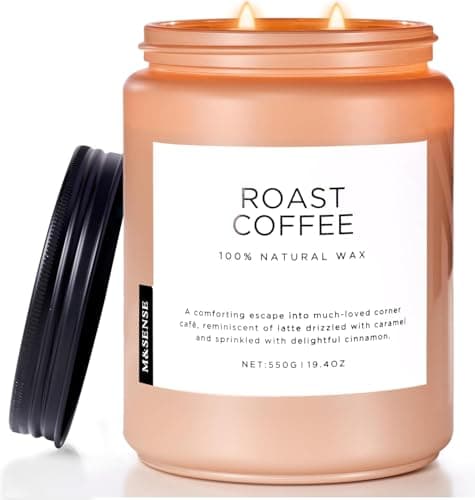 M&SENSE Roasted Coffee Organic Large Soy Scented Candles Gifts for Women Men Strong 2 Wick 550g 110 Hours Aromatherapy Candle for Home Decor Non Toxic Housewarming Candles for Stress Relief Relaxtion