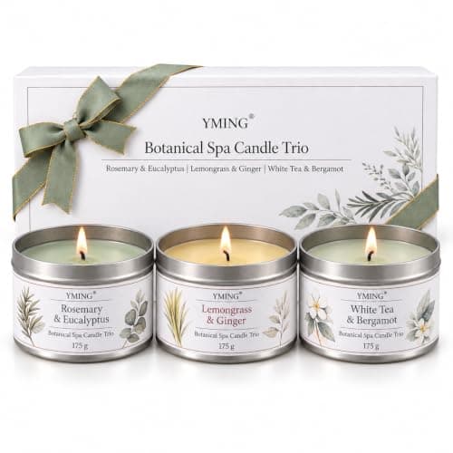 YMING Scented Candle Gift Set for Women, 3 x 175 g Soy Wax Candle Tins