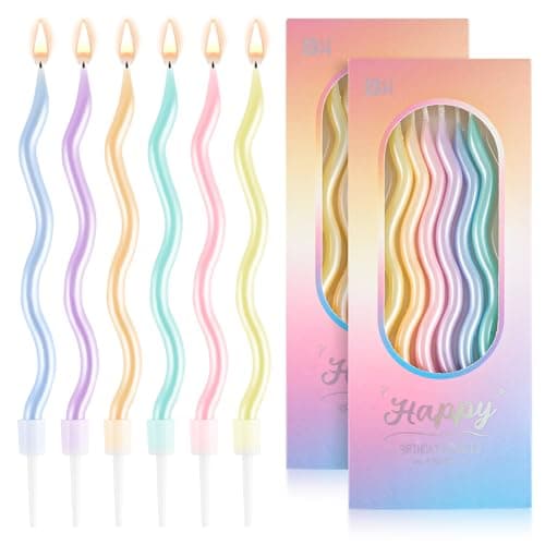 12Pcs Birthday Cake Candles, 12cm Rainbow Birthday Candles with Holder