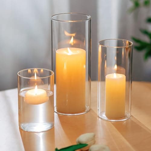 Glasseam Thickened Hurricane Glass Candle Holder: 3Pcs Large Candle Holders