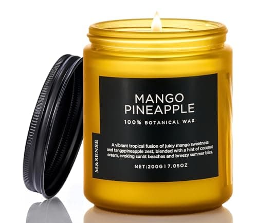 M&SENSE Mango Pineapple Small Soy Wax Scented Candles Gifts for Women Men 200g 50H Organic Candle for Home Decor Patio Friend Non Toxic Aromatherapy Candles for Summer Vibes Relaxing