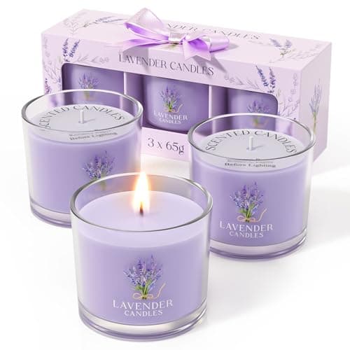 CHILLFLAME Lavender Candle, Candles Gifts for Women, Sleep Scented Candles Gift Set for Her, 3 Scented Votive Candles, Birthday Gifts for Women/Men (Purple, 200g)