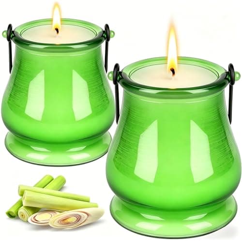 Citronella Candle Outdoor, 120 Hour Citronella Candle Outdoors, Citronella Scented Candles Set 2 Pcs, Glass Jar Candle Set 100% Natural Soy Wax, Candle Gift Set for Home Garden Patio BBQ Party
