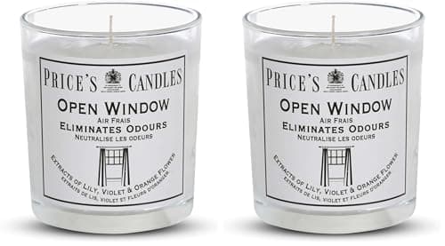 Price's - Open Window Jar Candle - Odour Eliminating Candle - Made with Lily, Violet and Orange Flower Extracts - Clean, Fresh, Quality Fragrance - Long Lasting Scent (Pack of 2)
