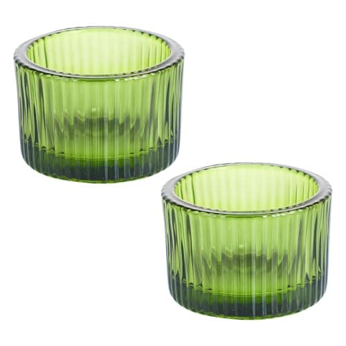Qwrqwr Glass Tealight Candle Holders Decorative Votive Set of 2 Green Table Centerpiece for Home Wedding Party Decoration (Green)