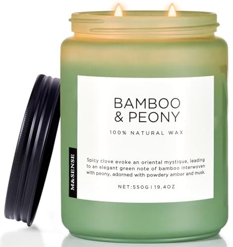M&SENSE Bamboo Peony Large Soy Wax Scented Candles Gifts for Men Long Burning 550g 110H Organic Woody Jar Candles Gift for Women 2 Wick Non Toxic Aromatherapy Candle for Relaxing Stress Relief