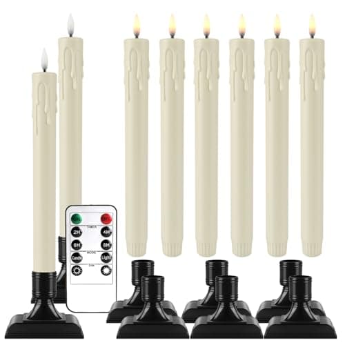 LIVEN 8 Pack LED Taper Candles,Window Candles with Remote Timer Dimmer, Battery Operated Candlesticks with Holders, Christmas LED Candlesticks for Window Home Part Decor(Ivory)