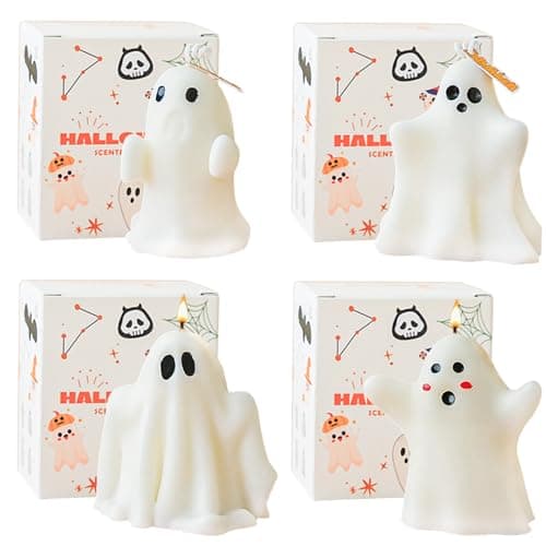 MORAINJAY 4 Pack Halloween Scented Candles,Natural Soy Wax Candle for Home Scented,20-28 Hours Burn Time,4 Different Paterns Ghost Design Decors Aromatherapy Candles Present for Her,Mom,Friend