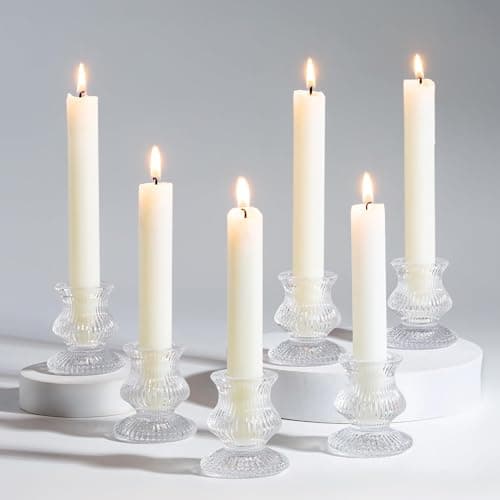 Romadedi Ribbed Glass Taper Candle Holders, Set of 20, Clear, 6 cm