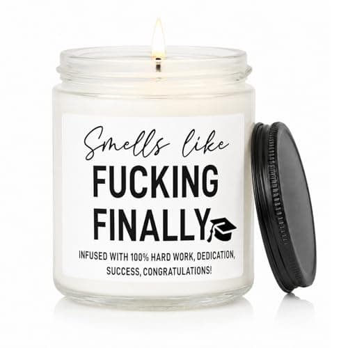 Funny Graduation Gifts Her Him, 3.5 oz Lavender Soy Wax Scented Candle, Cheerful Congratulations on Your Graduation Presents for College, High School, Masters Degree, Phd (B)